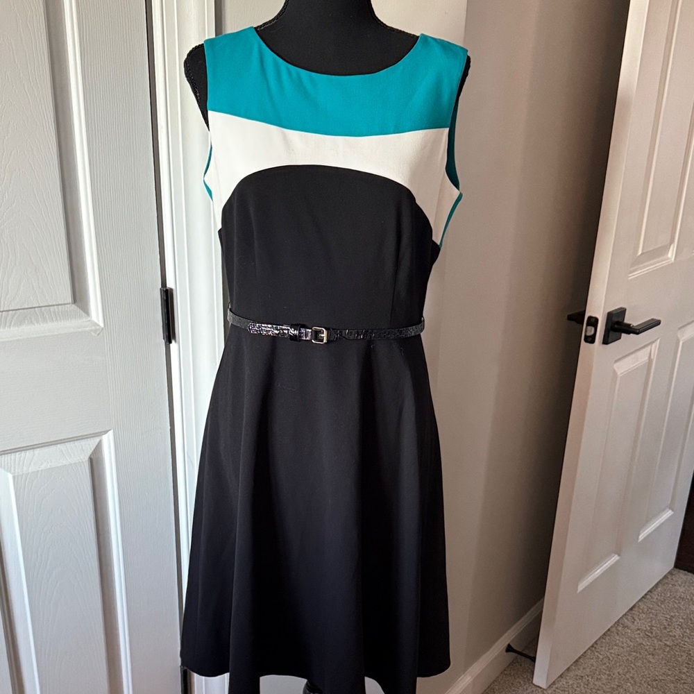 Calvin Klein Black and Teal Midi Dress